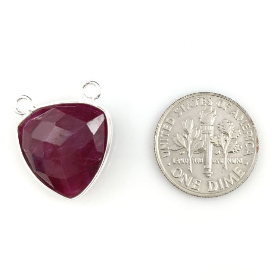 Wholesale Sterling Silver Ruby Dyed Small Trillion Shaped Bezel Gemstone Connector Links, Wholesale Gemstone Charms and Pendants for Jewelry Making
