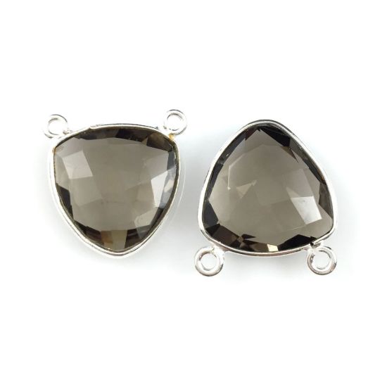 Wholesale Sterling Silver Smokey Quartz Small Trillion Shaped Bezel Gemstone Connector Links, Wholesale Gemstone Charms and Pendants for Jewelry Making