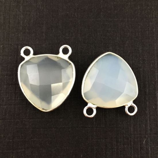Wholesale Sterling Silver Smokey Quartz Small Trillion Shaped Bezel Gemstone Connector Links, Wholesale Gemstone Charms and Pendants for Jewelry Making