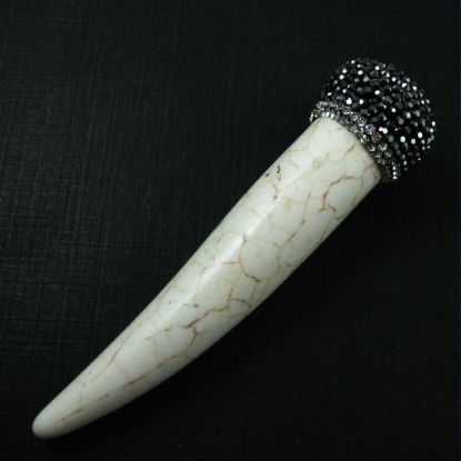 Wholesale Pave White Turquoise Tusk Pendant, Boho Elephant Tusk Pendant -84mm