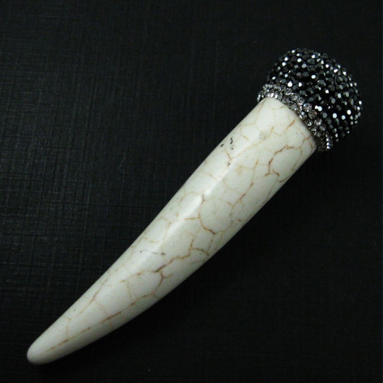 Wholesale Pave White Turquoise Tusk Pendant, Boho Elephant Tusk Pendant -84mm