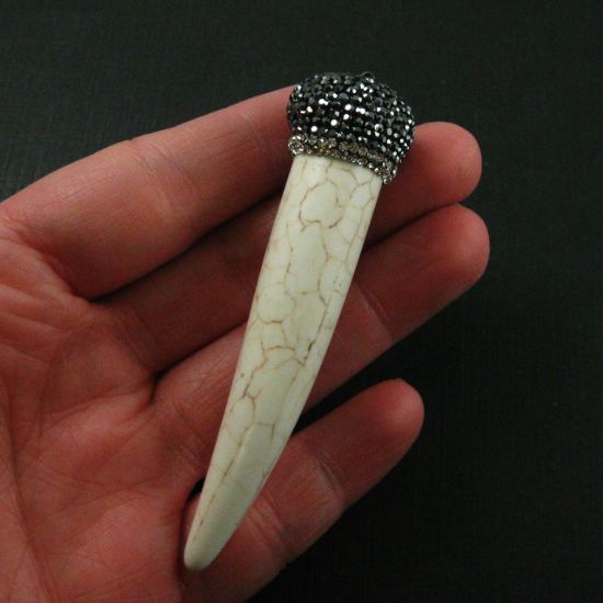 Wholesale Pave White Turquoise Tusk Pendant, Boho Elephant Tusk Pendant -84mm