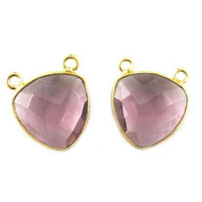 Wholesale Gold plated Sterling Silver Amethyst Quartz Small Trillion Shaped Bezel Gemstone Connector Links, Wholesale Gemstone Charms and Pendants for Jewelry Making