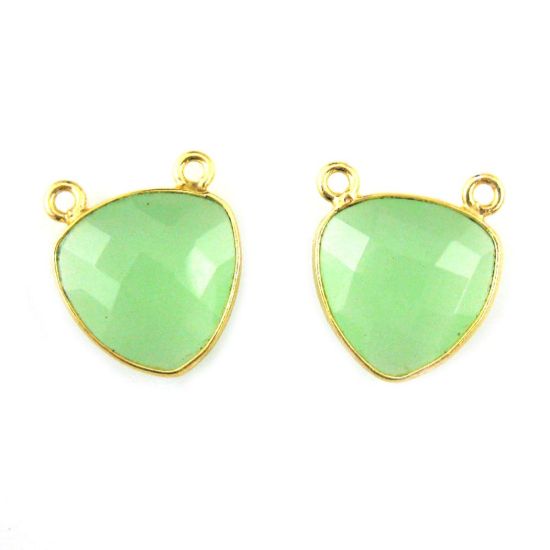 Wholesale Gold plated Sterling Silver Aqua Chalcedony Small Trillion Shaped Bezel Gemstone Connector Links, Wholesale Gemstone Charms and Pendants for Jewelry Making