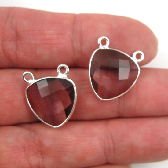 Wholesale Sterling Silver Pink Amethyst Quartz Small Trillion Shaped Bezel Gemstone Connector Links, Wholesale Gemstone Charms and Pendants for Jewelry Making
