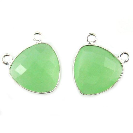 Wholesale Sterling Silver Prehnite Chalcedony Small Trillion Shaped Bezel Gemstone Connector Links, Wholesale Gemstone Charms and Pendants for Jewelry Making