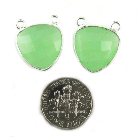 Wholesale Sterling Silver Prehnite Chalcedony Small Trillion Shaped Bezel Gemstone Connector Links, Wholesale Gemstone Charms and Pendants for Jewelry Making