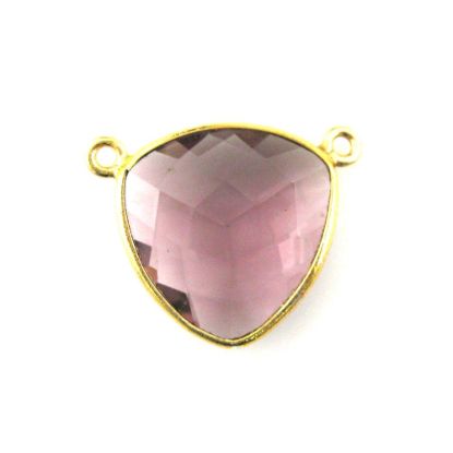 Wholesale Gold plated Sterling Silver Pink Amethyst Quartz Large Trillion Shaped Bezel Gemstone Connector Links, Wholesale Gemstone Charms and Pendants for Jewelry Making