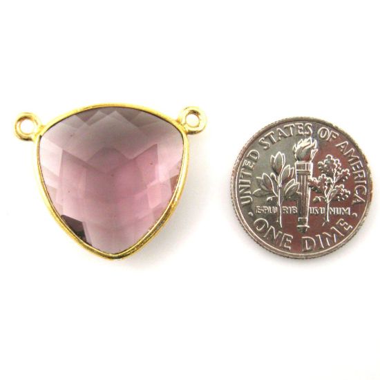 Wholesale Gold plated Sterling Silver Pink Amethyst Quartz Large Trillion Shaped Bezel Gemstone Connector Links, Wholesale Gemstone Charms and Pendants for Jewelry Making