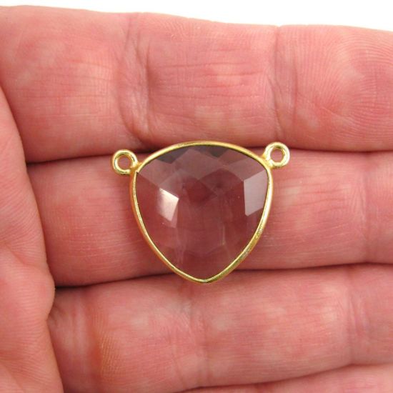 Wholesale Gold plated Sterling Silver Pink Amethyst Quartz Large Trillion Shaped Bezel Gemstone Connector Links, Wholesale Gemstone Charms and Pendants for Jewelry Making