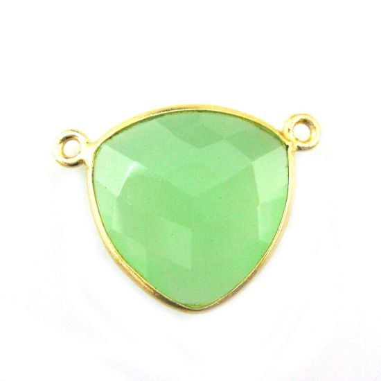 Wholesale Gold plated Sterling Silver Prehnite Chalcedony Large Trillion Shaped Bezel Gemstone Connector Links, Wholesale Gemstone Charms and Pendants for Jewelry Making