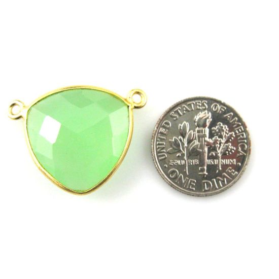 Wholesale Gold plated Sterling Silver Prehnite Chalcedony Large Trillion Shaped Bezel Gemstone Connector Links, Wholesale Gemstone Charms and Pendants for Jewelry Making