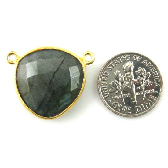 Wholesale Gold plated Sterling Silver Labradorite Large Trillion Shaped Bezel Gemstone Connector Links, Wholesale Gemstone Charms and Pendants for Jewelry Making