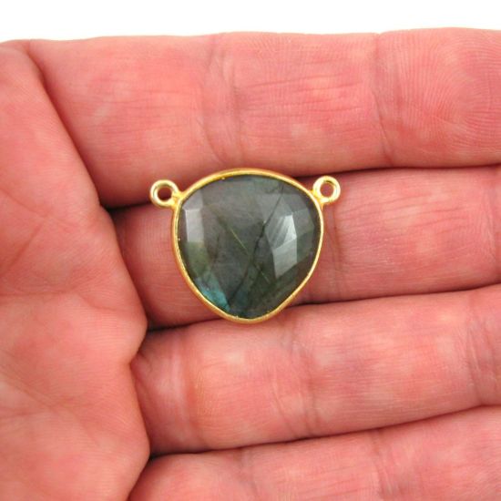 Wholesale Gold plated Sterling Silver Labradorite Large Trillion Shaped Bezel Gemstone Connector Links, Wholesale Gemstone Charms and Pendants for Jewelry Making