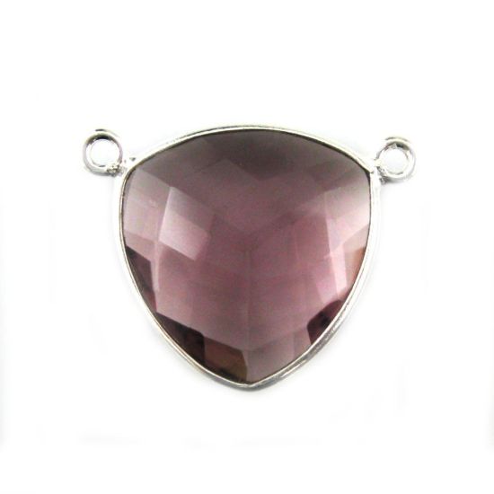 Wholesale Sterling Silver Pink Amethyst Quartz Large Trillion Shaped Bezel Gemstone Connector Links, Wholesale Gemstone Charms and Pendants for Jewelry Making