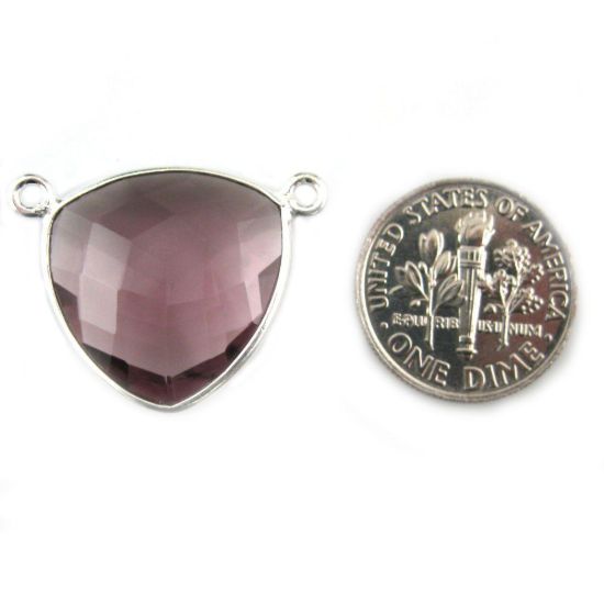 Wholesale Sterling Silver Pink Amethyst Quartz Large Trillion Shaped Bezel Gemstone Connector Links, Wholesale Gemstone Charms and Pendants for Jewelry Making