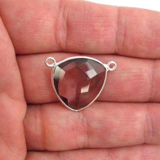 Wholesale Sterling Silver Pink Amethyst Quartz Large Trillion Shaped Bezel Gemstone Connector Links, Wholesale Gemstone Charms and Pendants for Jewelry Making