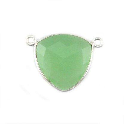 Wholesale Sterling Silver Prehnite Chalcedony Large Trillion Shaped Bezel Gemstone Connector Links, Wholesale Gemstone Charms and Pendants for Jewelry Making