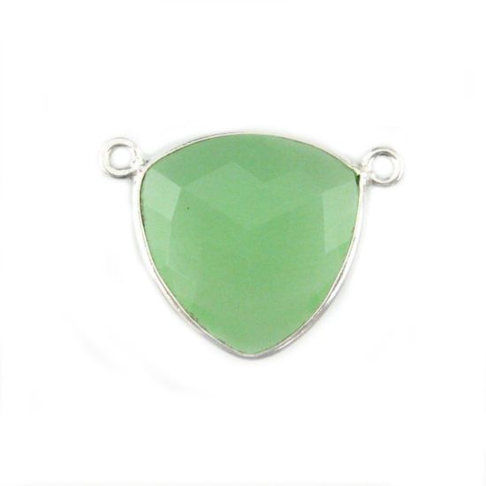 Wholesale Sterling Silver Prehnite Chalcedony Large Trillion Shaped Bezel Gemstone Connector Links, Wholesale Gemstone Charms and Pendants for Jewelry Making