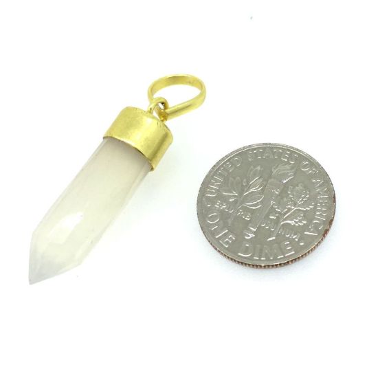 Wholesale Gemstone Spike Pendant, White Chalcedony - Gold plated Sterling Silver Gemstone Spike Pendant - Faceted Point Gem Pendant - 29mm