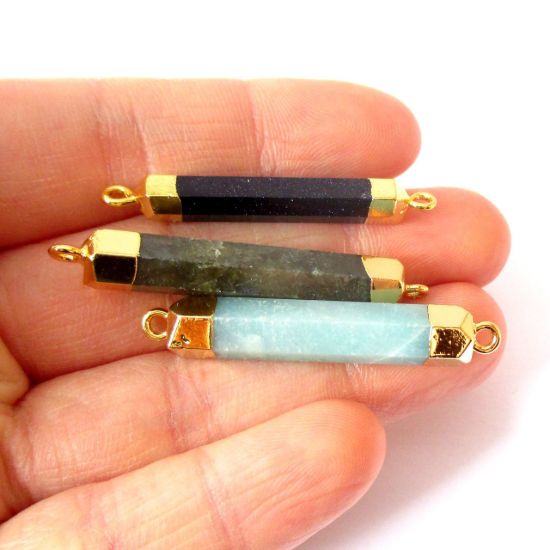 Wholesale Faceted Gemstone Connector Bar Pendant - Blue Goldstone - 6 Sided Bar - 40- 46mm