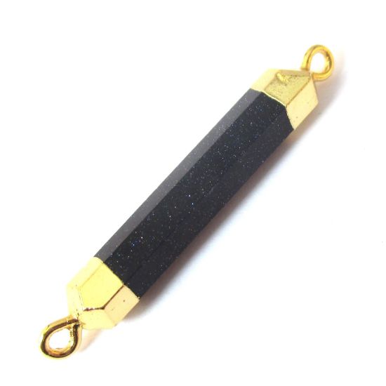 Wholesale Faceted Gemstone Connector Bar Pendant - Blue Goldstone - 6 Sided Bar - 40- 46mm
