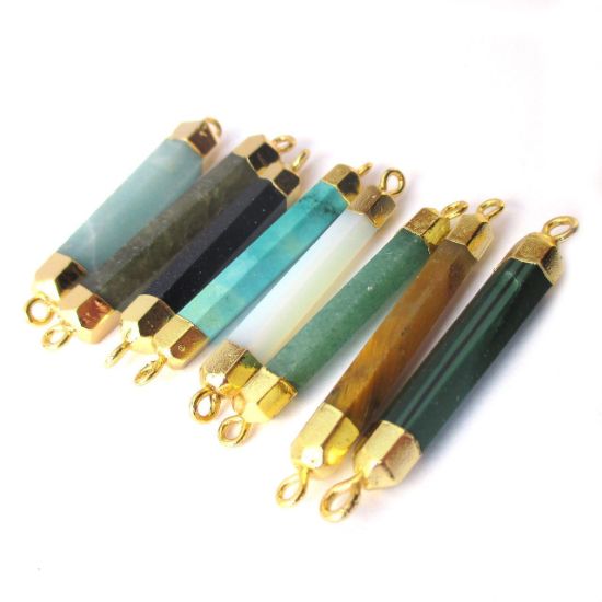 Wholesale Faceted Gemstone Connector Bar Pendant - Amazonite - 6 Sided Bar - 40- 46mm