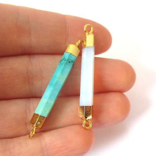 Wholesale Faceted Gemstone Connector Bar Pendant - Amazonite - 6 Sided Bar - 40- 46mm