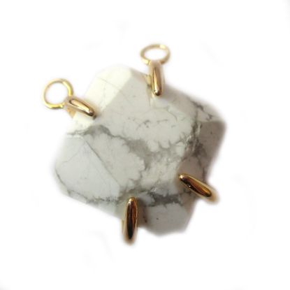 Wholesale Faceted Octagon Gemstone Connector Pendant - White Howlite - Large Stone Prong Setting - 20- 26mm