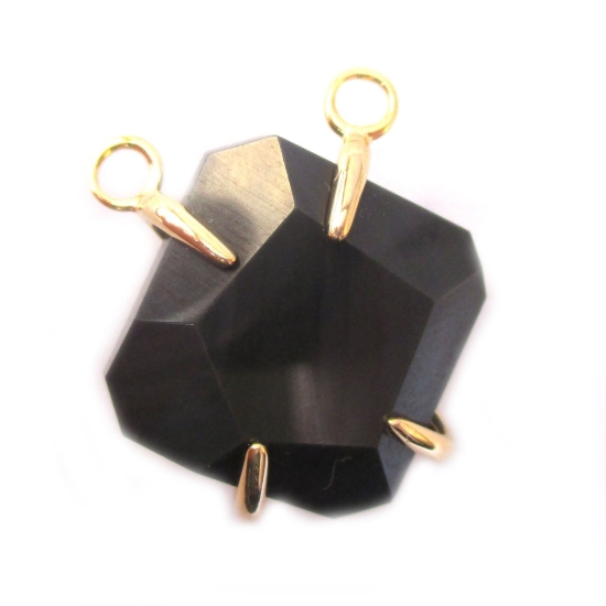 Wholesale Faceted Octagon Gemstone Connector Pendant - Black Agate - Large Stone Prong Setting - 20- 26mm