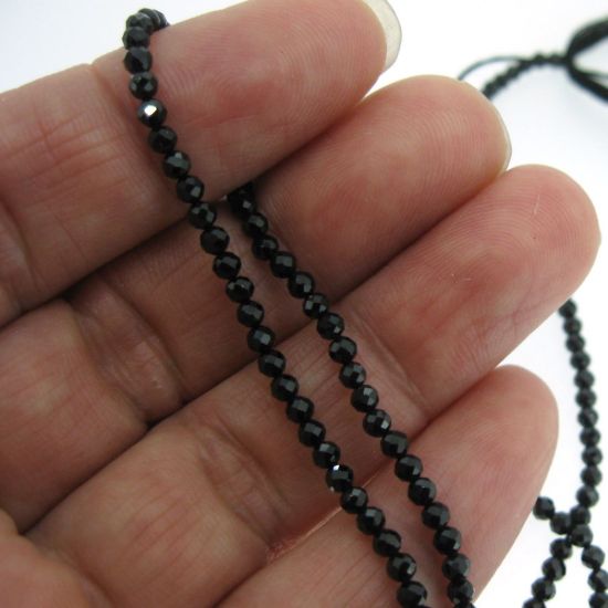 Wholesale Gemstone beads - Black Spinal Faceted Round Beads - 2.5mm - 13 inches - full strand