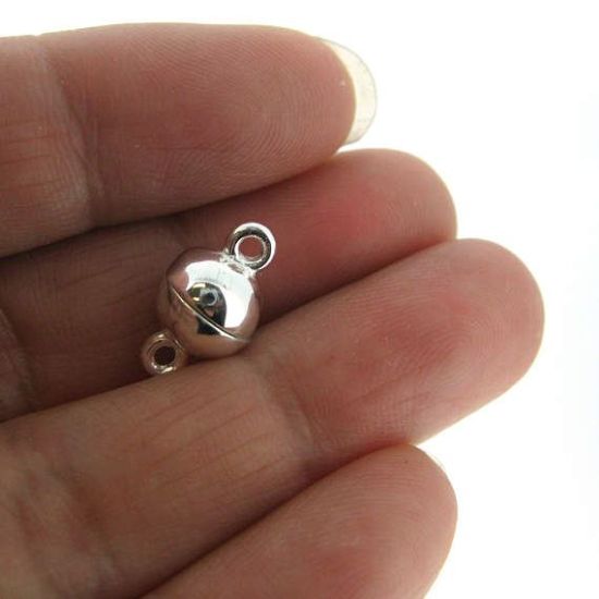 Wholesale Sterling Silver Smooth Shiny Magnetic Ball Clasp - 8mm (1 clasp)