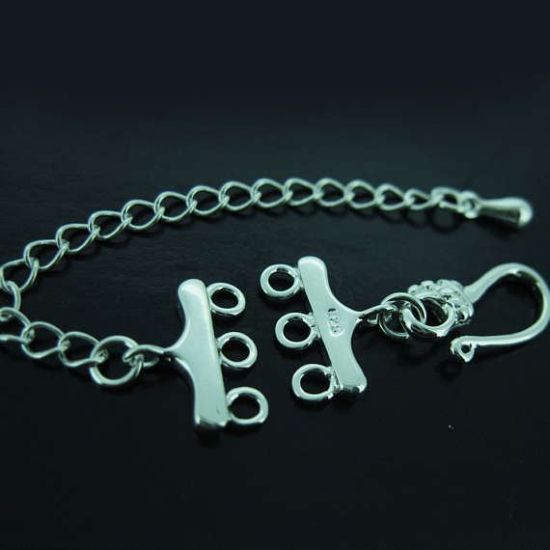 Wholesale Sterling Silver Multi-Strand Clasp with Hook and Extender Chain - 3 Strand Clasp Connector