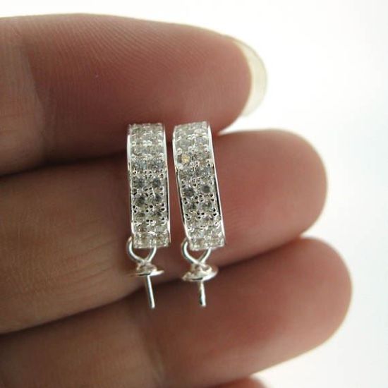 Wholesale Sterling Silver Fancy CZ Stone Half Circle Shaped Bridal Earrings - 12mm (Sold per pair)