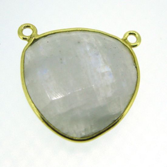 Wholesale Bezel Gemstone Connector Pendant - Moonstone - Gold Vermeil - Large Trillion Shaped Faceted - 18 Mm