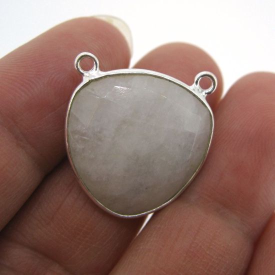 Wholesale Bezel Gemstone Connector Pendant - Moonstone - Sterling Silver - Large Trillion Shaped Faceted - 18 Mm