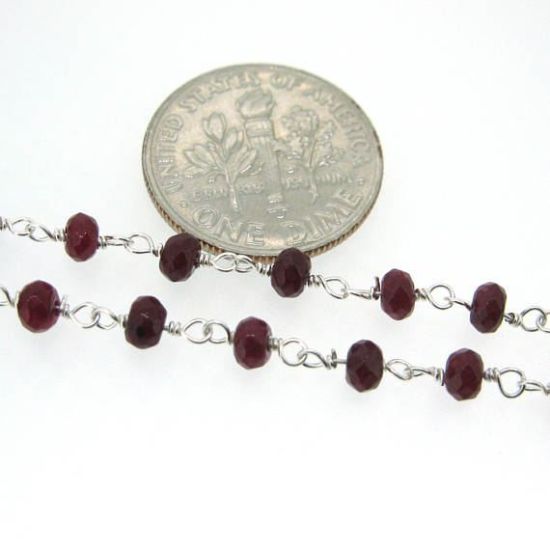 Wholesale Sterling Silver Ruby Rosary Chain By the Foot