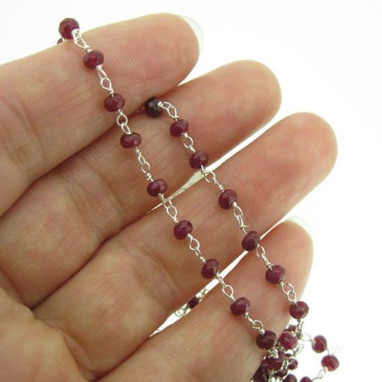 Wholesale Sterling Silver Ruby Rosary Chain By the Foot
