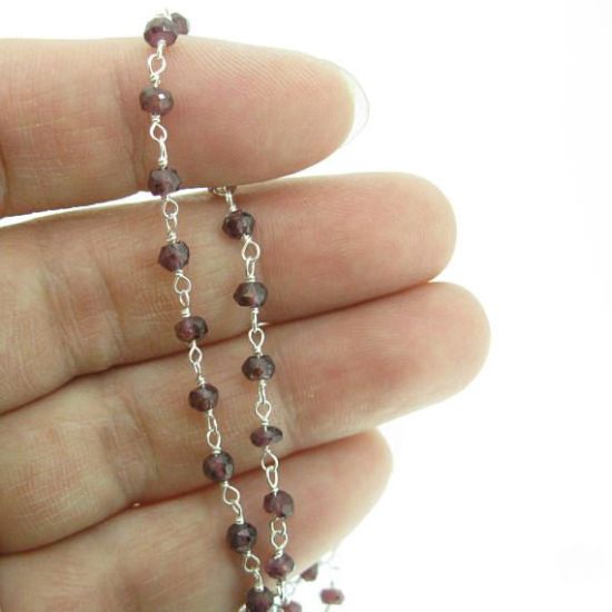 Wholesale Sterling Silver Garnet Rosary Chain By the Foot