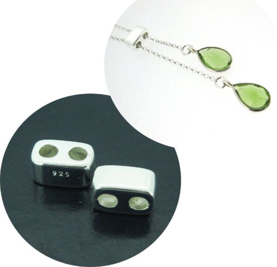 Wholesale Sterling Silver Sliding Beads with Silicone - Double Hole Stopper Beads (1 piece)