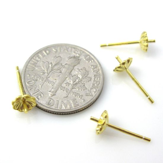 Wholesale Sterling Silver Fancy Cup Studs with Post for Half Drilled Stones for Jewelry Making, Wholesale Earwire and Findings