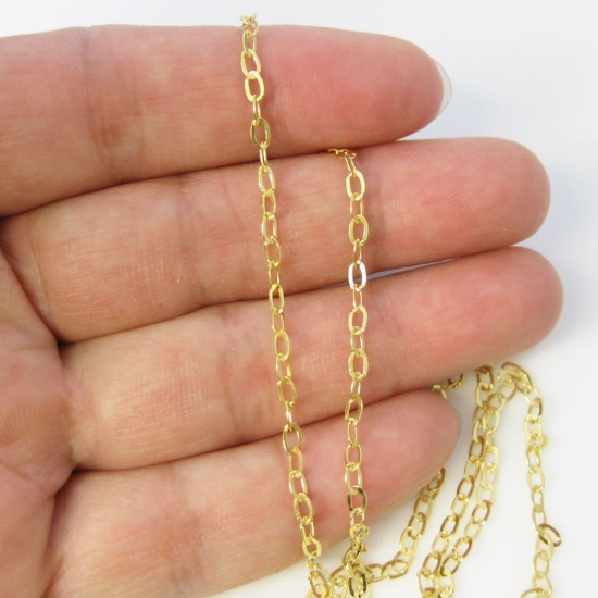Wholesale Chain, Gold Plated 925 Sterling Silver Flat Cable Oval Chain 3 by 3.5mm Bulk Chain by the foot