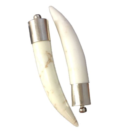 Wholesale White Turquoise Tusk Pendant,Silver plated Topper White Turquoise - 56mm