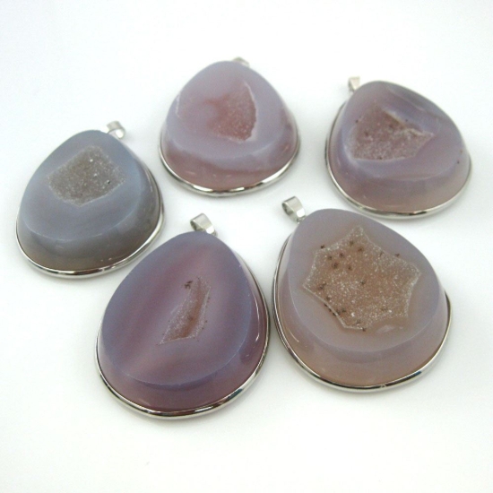 Wholesale Druzy Agate Geode Pendant,Huge Geode Pendant,Natural Agate Organic Teardop Shape Pendant Silver Edging and Bail - Dark Gemstone