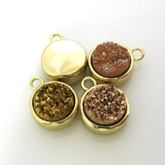 Wholesale Gold or Silver Plated Bezel Round Rainbow Titanium Druzy Charm