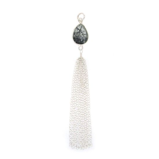 Wholesale Sterling Silver Teardrop Bezel Gemstone Tassel - Tassel Charm - 88mm