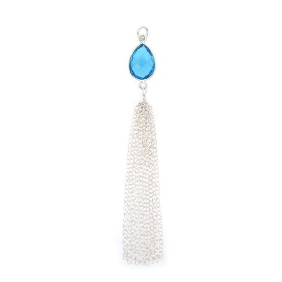 Wholesale Sterling Silver Teardrop Bezel Gemstone Tassel - Tassel Charm - 88mm