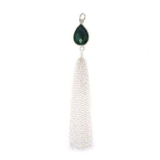 Wholesale Sterling Silver Teardrop Bezel Gemstone Tassel - Tassel Charm - 88mm