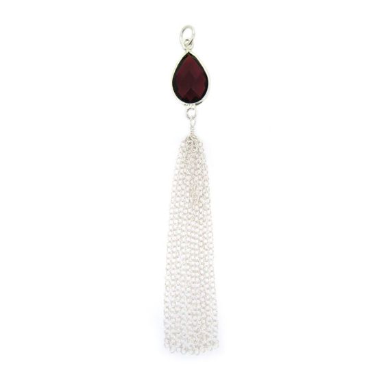 Wholesale Sterling Silver Teardrop Bezel Gemstone Tassel - Tassel Charm - 88mm