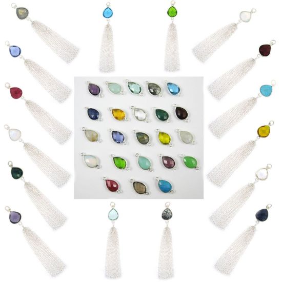Wholesale Sterling Silver Teardrop Bezel Gemstone Tassel - Tassel Charm - 88mm